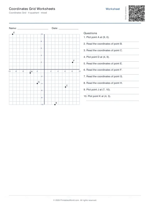 Free printable coordinate grid worksheet — Mixed — PDF download