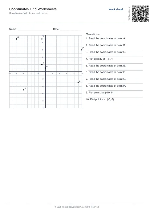Free printable coordinate grid worksheet — 10x10 — PDF download