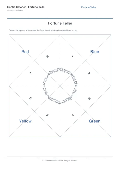 Free printable cootie catcher fortune teller — Show — PDF download