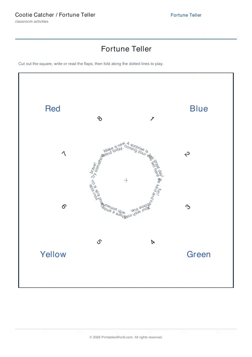 Free printable cootie catcher fortune teller — Hide — PDF download