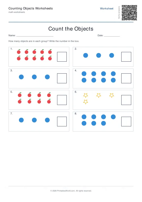 Free printable counting objects worksheet — Mixed, with answer key — PDF download