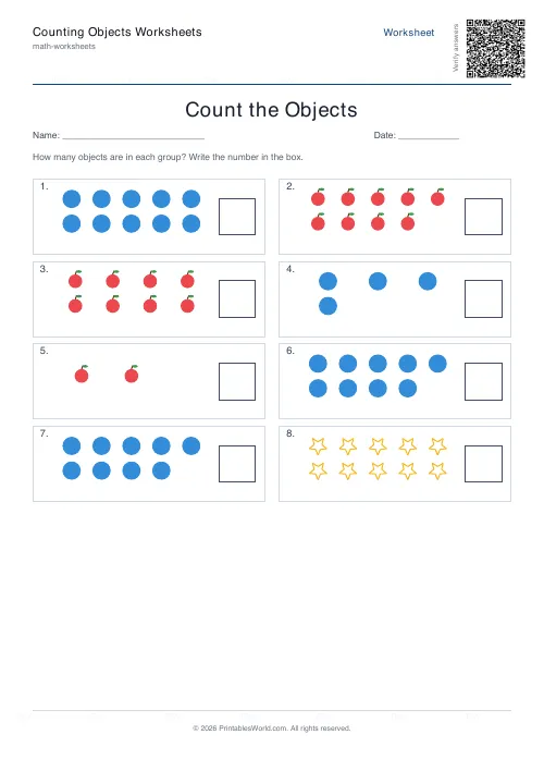 Free printable counting objects worksheet — Mixed — PDF download