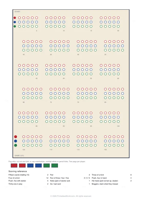 Free printable cribbage board (3 tracks), PDF download