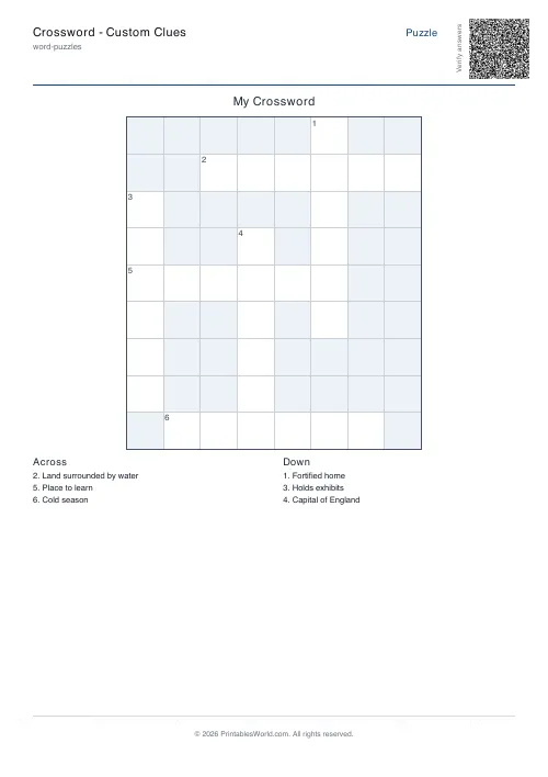 Free printable crossword puzzle — 12 words — PDF download