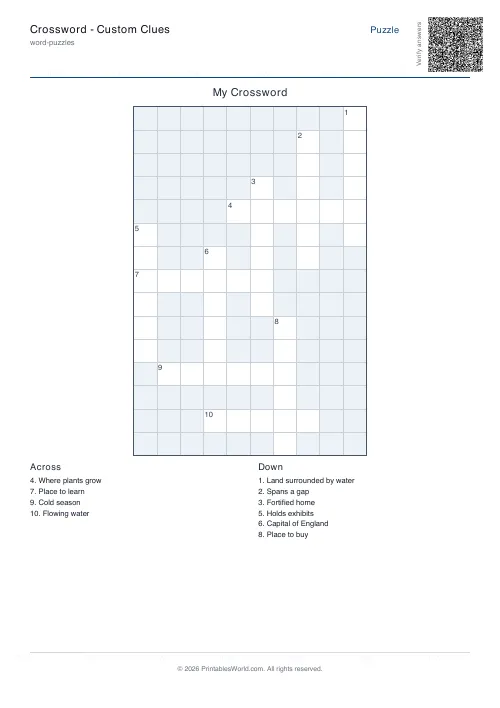 Free printable crossword puzzle — 15x15, with answer key — PDF download
