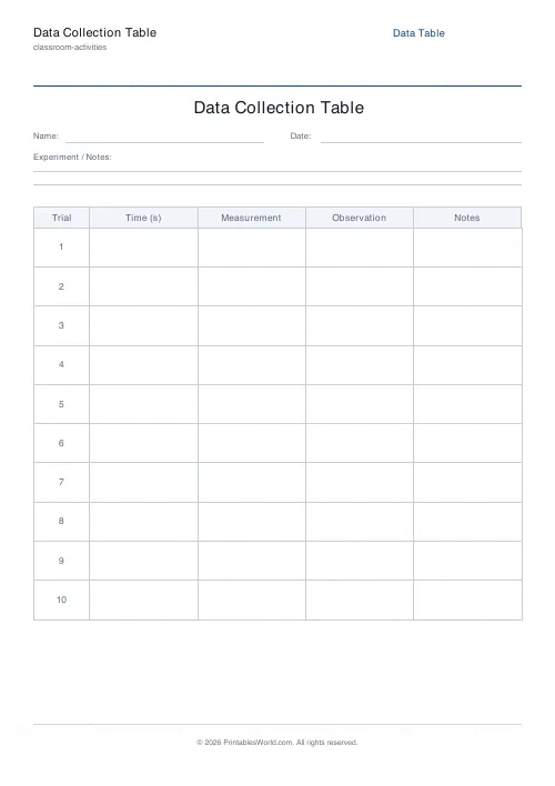Free printable blank data collection table — 4 cols — PDF download
