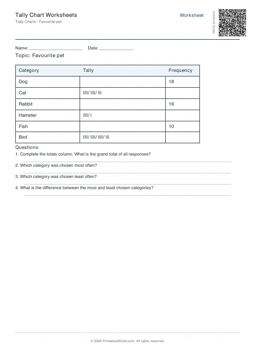 Free printable tally chart worksheet — 6 categories — PDF download