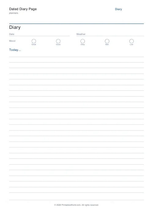Free printable diary page — With mood icons — PDF download