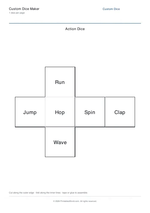 Free printable custom-face dice net — 1 — PDF download