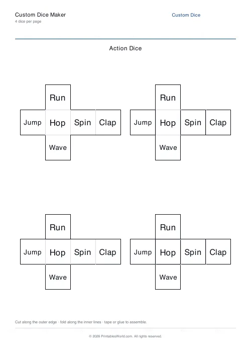 Free printable custom-face dice net — 4 — PDF download