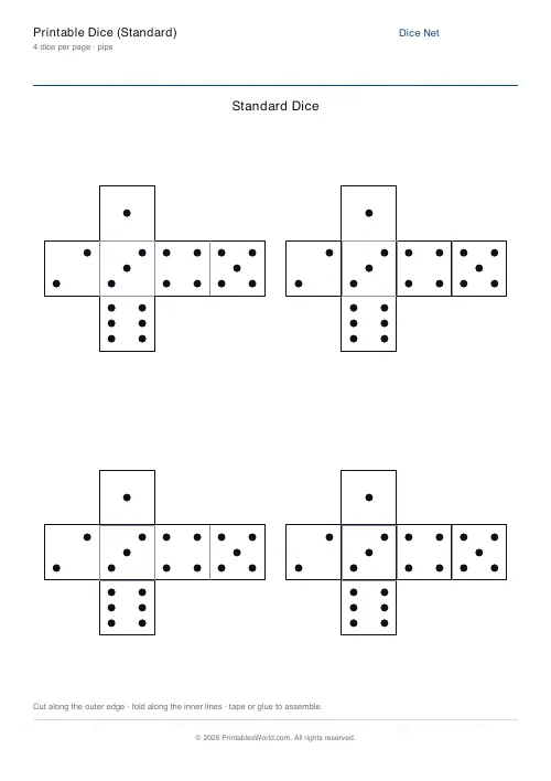 Free printable standard dice net — 4 — PDF download