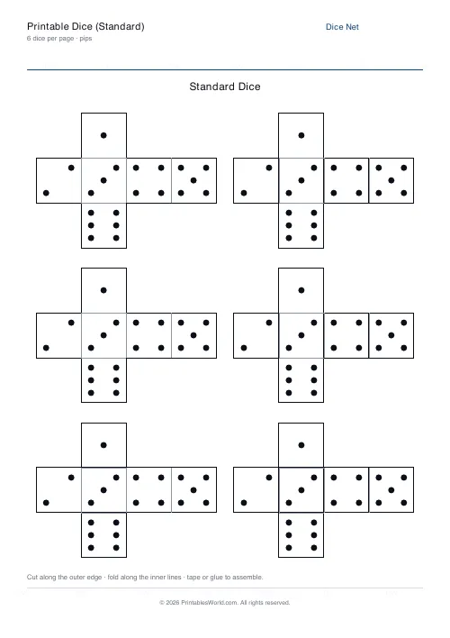 Free printable standard dice net — 6 — PDF download