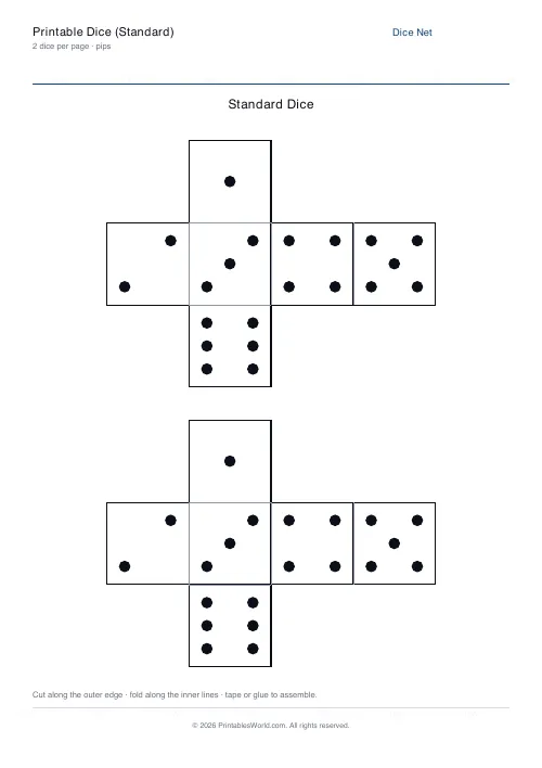 Free printable standard dice net — Pips — PDF download