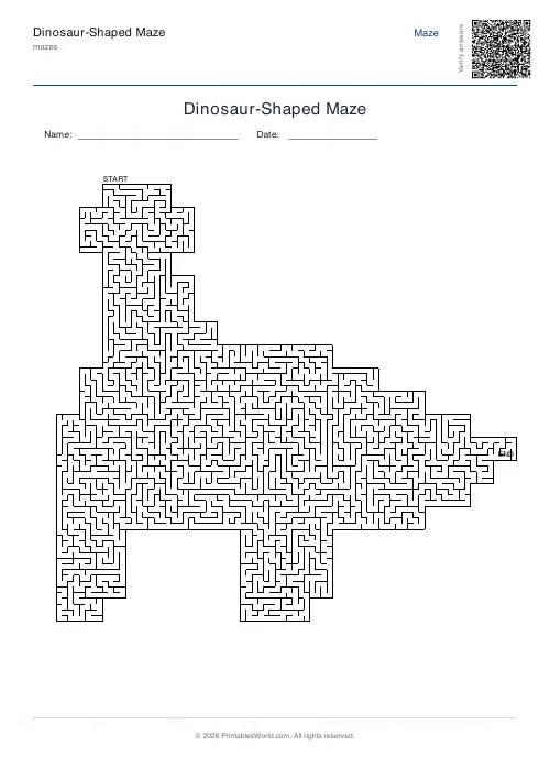 Free printable dinosaur maze — Fine, with answer key — PDF download