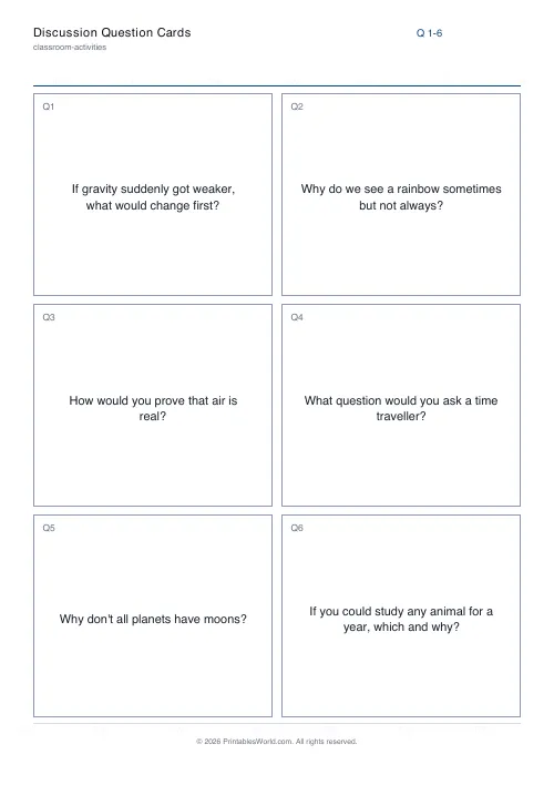 Free printable discussion question cards — Science — PDF download
