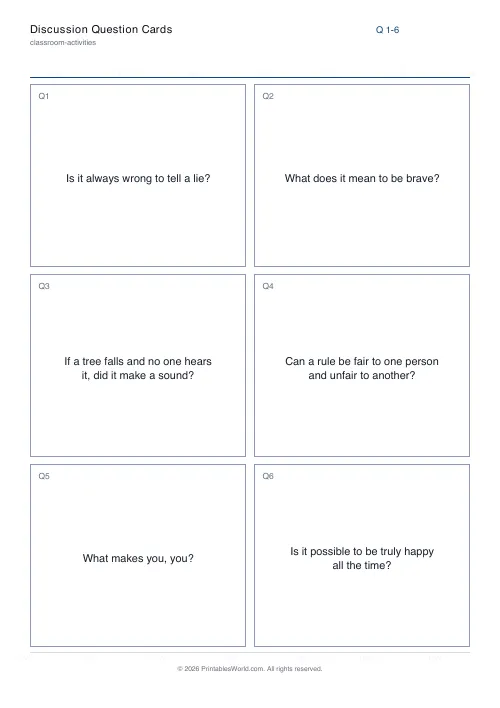 Free printable discussion question cards — Philosophy — PDF download