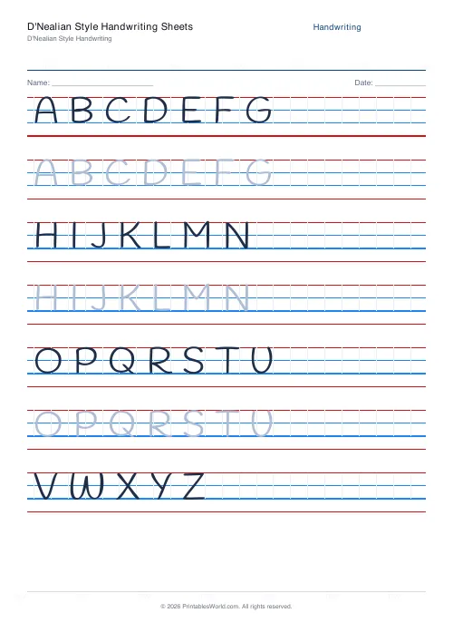 Free printable handwriting practice — Solid trace — PDF download