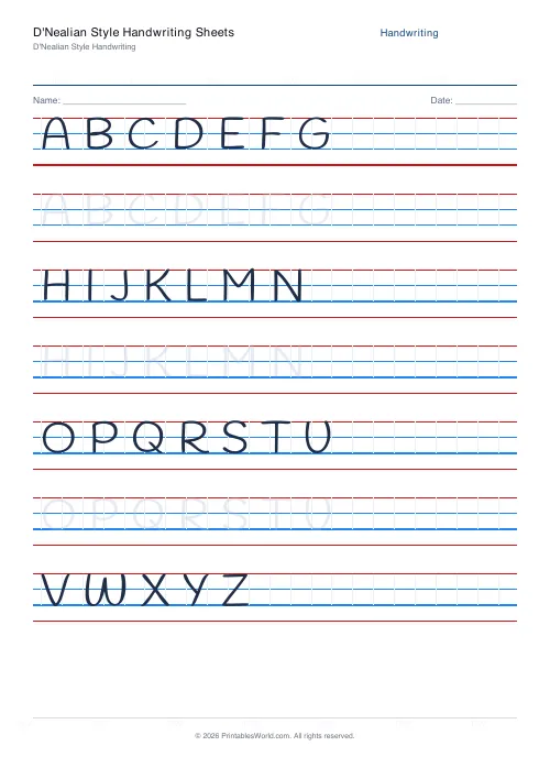 Free printable handwriting practice — Dotted trace — PDF download