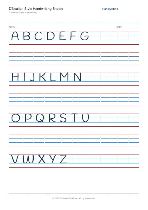 Free printable handwriting practice — Blank (copy only) — PDF download