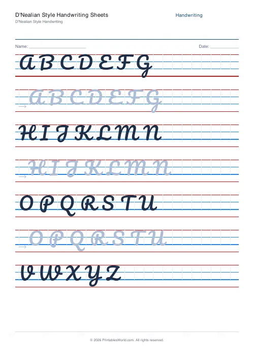 Free printable handwriting practice — Pacifico (cursive) — PDF download