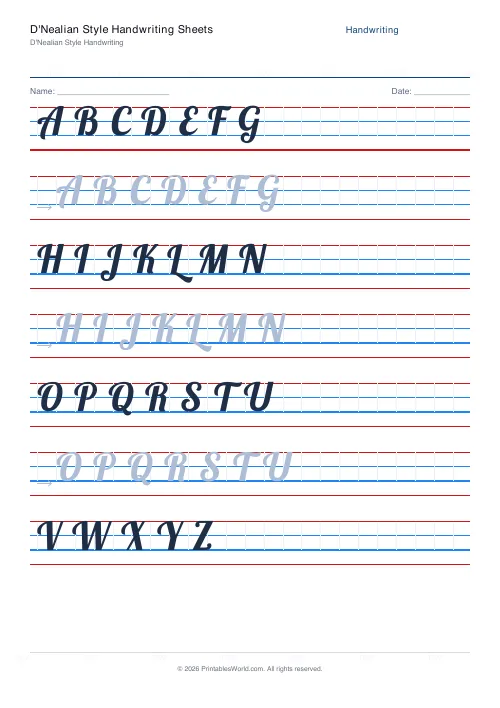 Free printable handwriting practice — Lobster (cursive) — PDF download