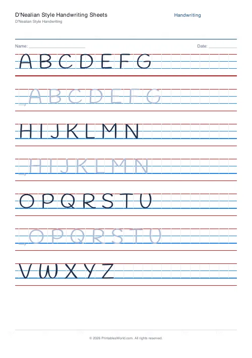 Free printable handwriting practice — Print (separate) — PDF download