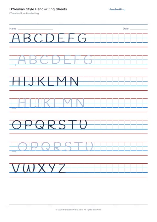 Free printable handwriting practice — Cursive (joined) — PDF download