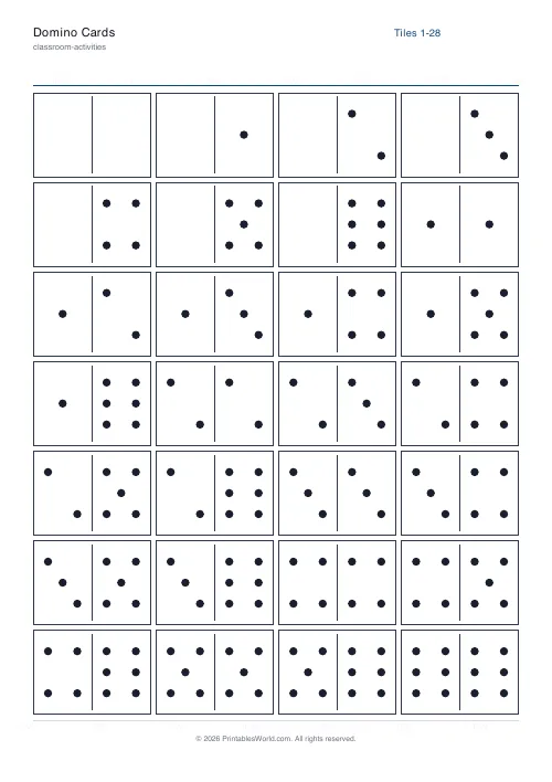 Free printable domino tile set — Double-six — PDF download