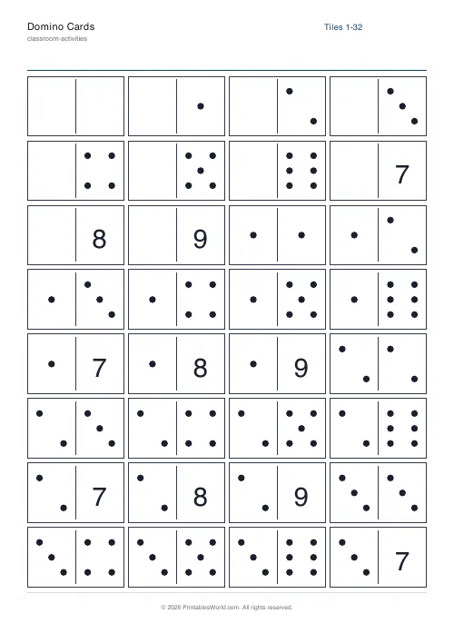 Free printable domino tile set — Double-nine — PDF download