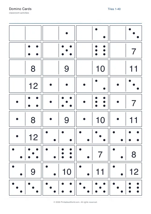 Free printable domino tile set — Double-twelve — PDF download
