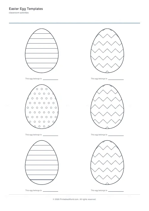 Free printable Easter egg template (6 per page), PDF download