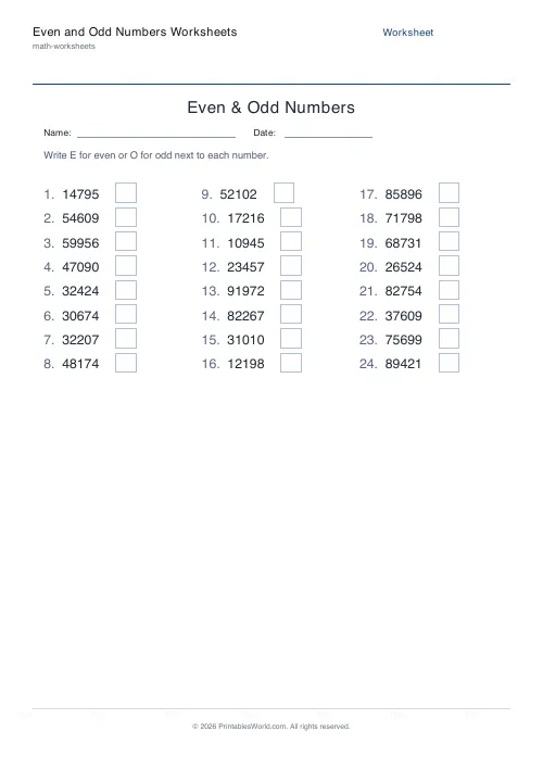 Free printable even and odd numbers worksheet — 5-digit, with answer key — PDF download
