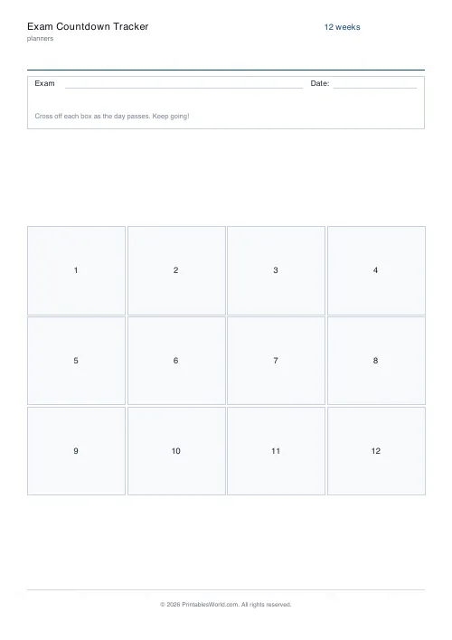 Free printable exam countdown — 12-week countdown — PDF download