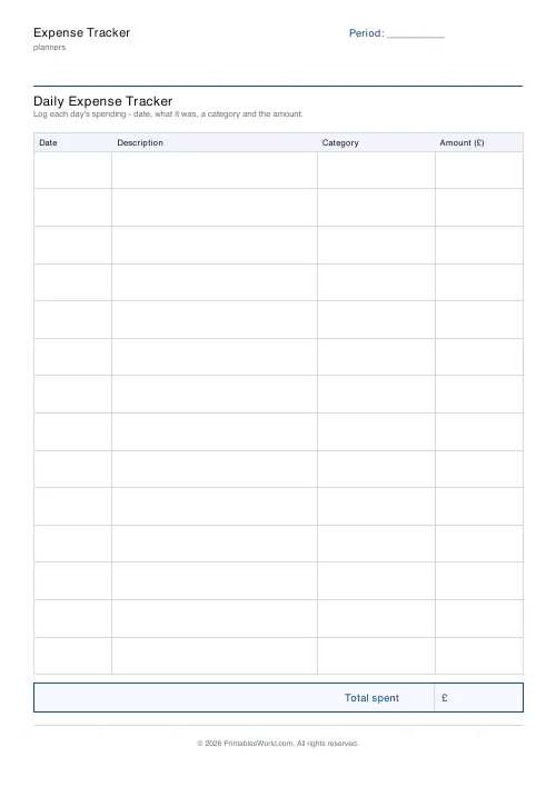 Free printable expense tracker — 14 expenses — PDF download