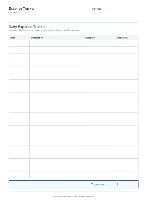 Free printable expense tracker — 21 expenses — PDF download