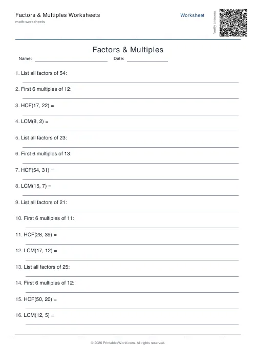 Free printable factors and multiples worksheet — Mixed — PDF download