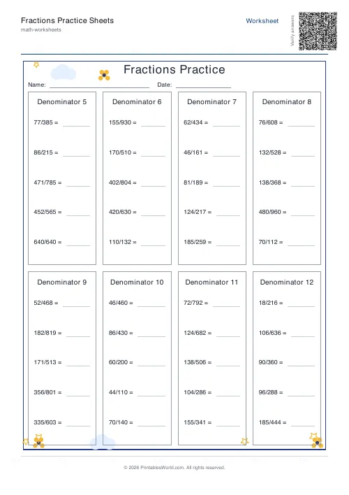 Free printable fractions practice sheet — Exclude — PDF download