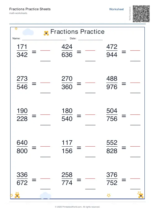 Free printable fractions practice sheet — Line-by-line — PDF download