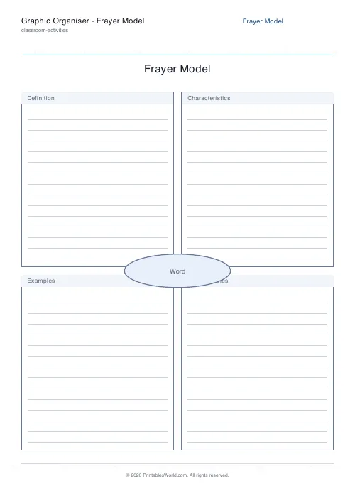 Free printable frayer model organiser — Ruled — PDF download