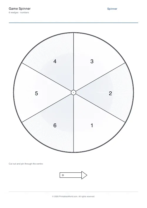 Free printable game spinner wheel — Numbers — PDF download