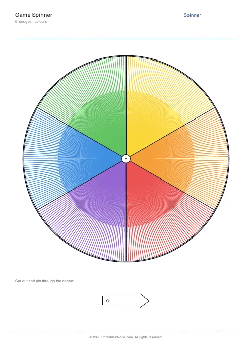 Free printable game spinner wheel — Colour tiles — PDF download