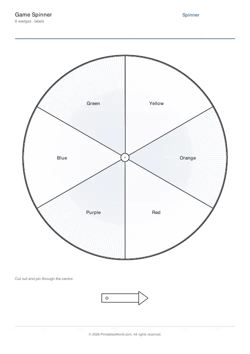 Free printable game spinner wheel — 6 — PDF download
