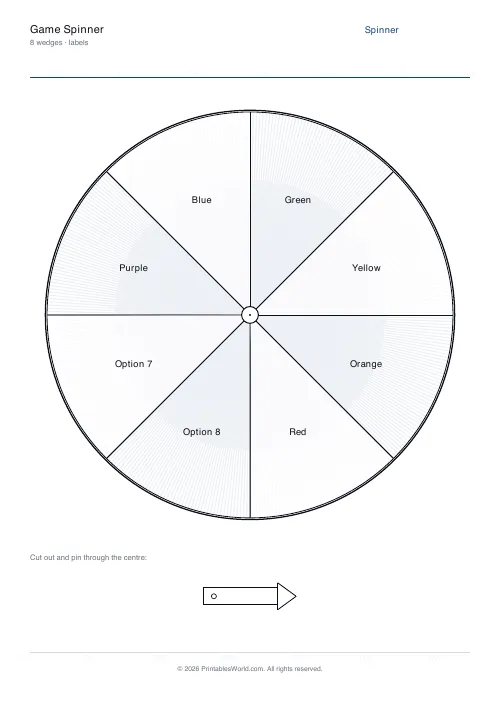 Free printable game spinner wheel — 8 — PDF download