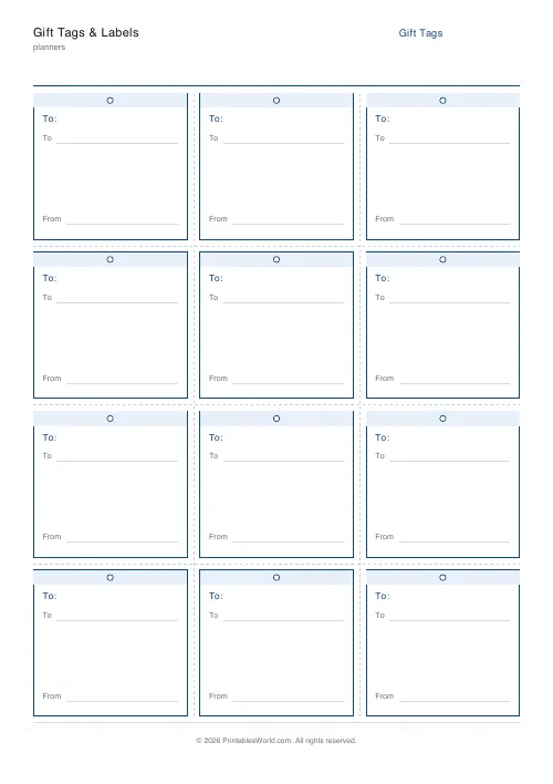 Free printable gift tag and label sheet — 4 rows (12 per page) — PDF download