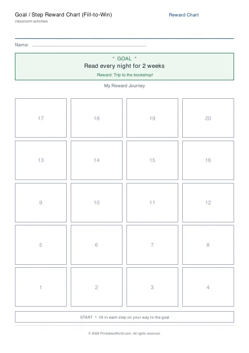 Free printable reward step chart — 20 steps — PDF download