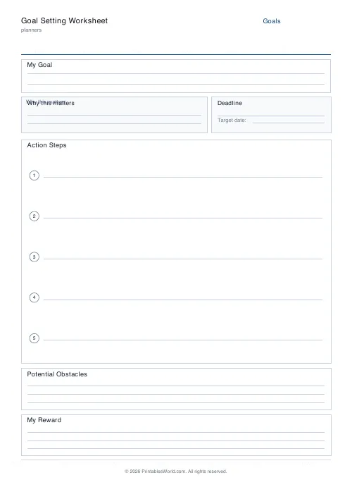 Free printable goal setting worksheet — 5 steps — PDF download
