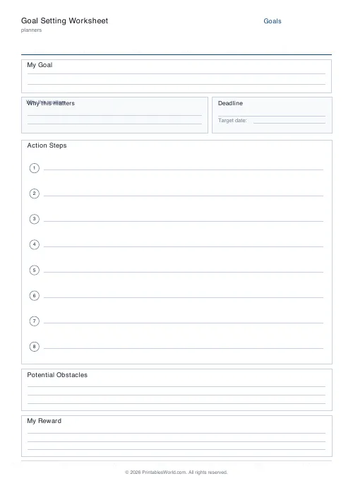 Free printable goal setting worksheet — 8 steps — PDF download