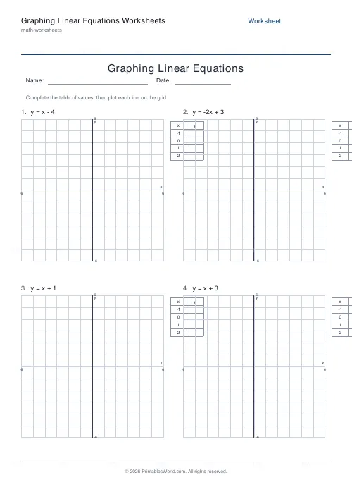Free printable graphing linear equations worksheets — PDF download