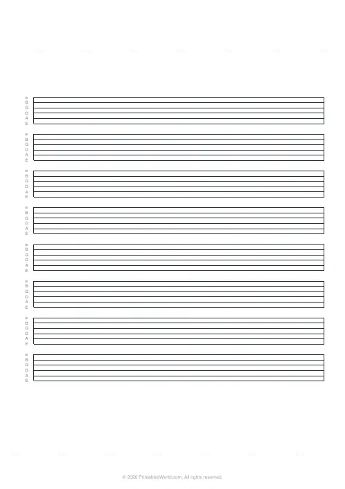 Free printable guitar tab paper — 8 systems — PDF download