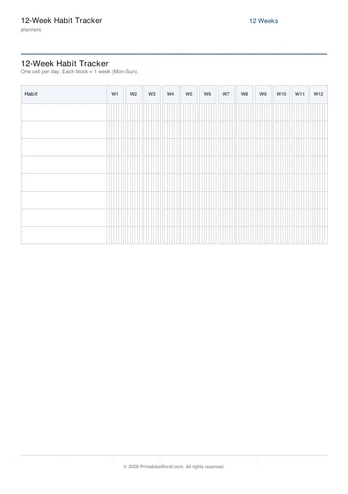 Free printable 12-week habit tracker — 8 habits — PDF download
